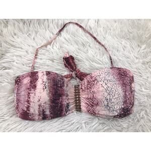 Despi 1 Piece Bikini Swimsuit Women's Pink Snake Bandeau Convertible Top Sz LG